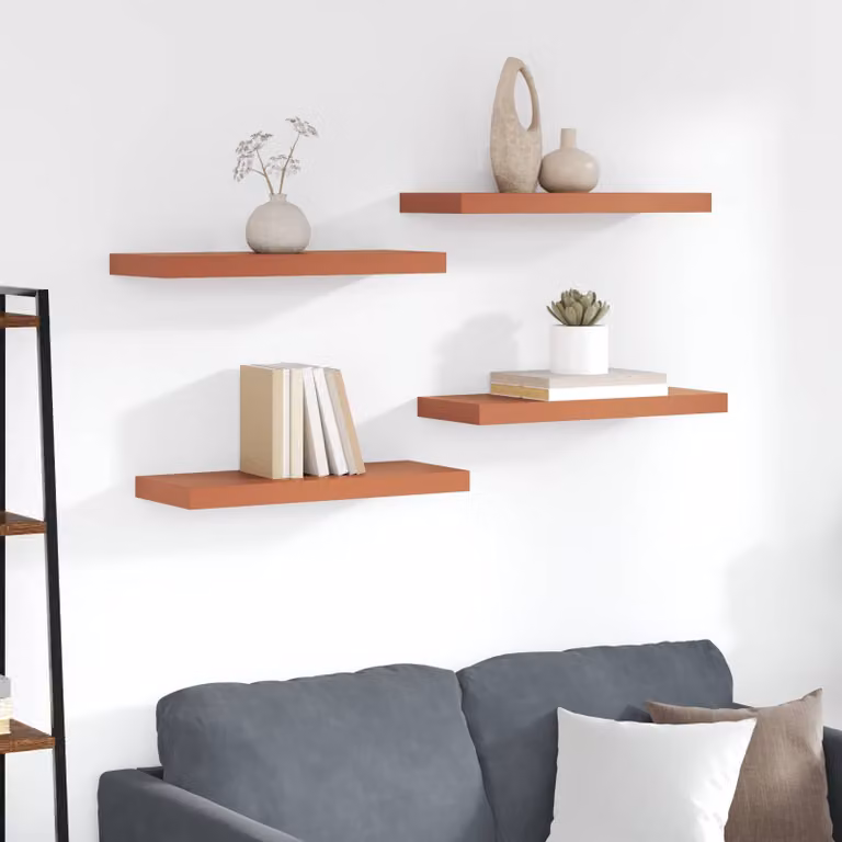 Set di 4 Scaffali da Parete Moderni vidaXL in MDF Rosso Opaco L: 60 cm, P: 23 cm, H: 3,8 cm
