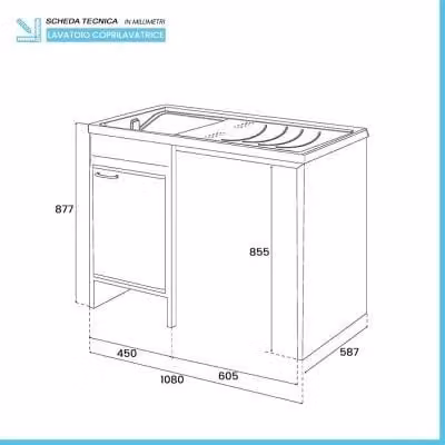 Mobile copri lavatrice Negrari bianco con lavatoio a sinistra e asse incluso L/P/H: 108 x 58,7 x 87,7 cm