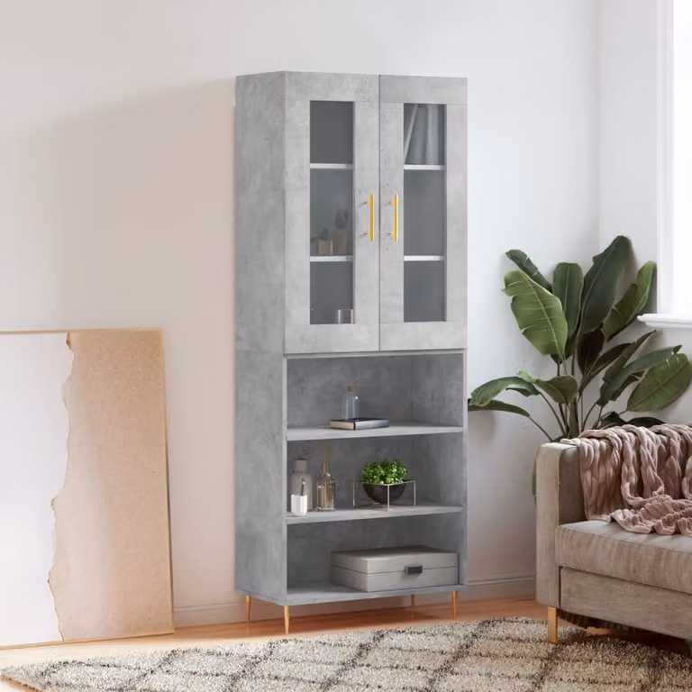 vidaXL Credenza Moderna Grigio con Ante in Vetro e Ripiani Interni L: 69,5 cm, P: 34 cm, H: 180 cm