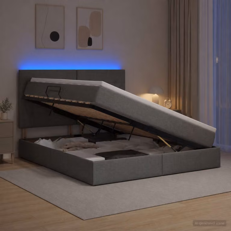Letto con contenitore e materasso vidaXL Grigio Scuro con illuminazione LED e porte USB L/P/H: 140 x 200 x 144 cm