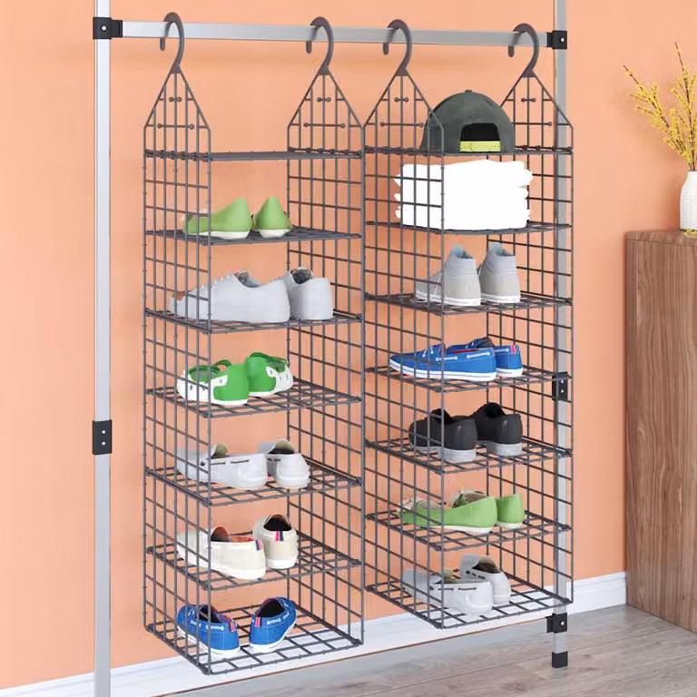 Set di 2 organizer per armadio da appendere vidaXL con 7 ripiani, disponibile in grigio o nero