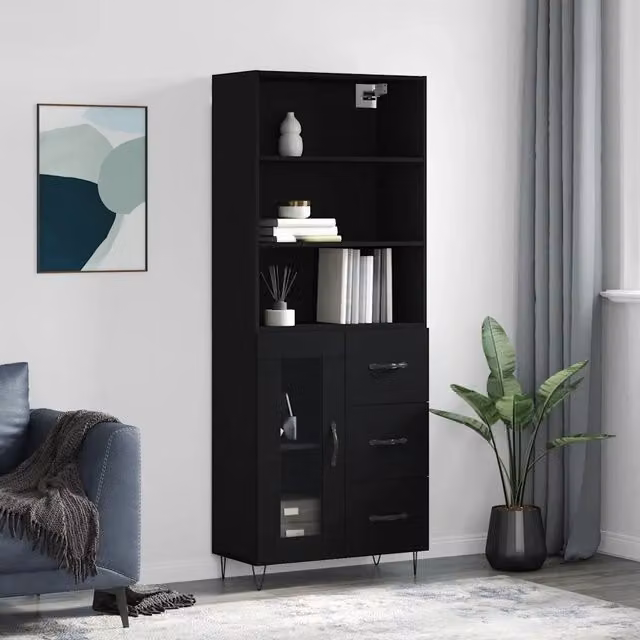 Credenza Buffet Armadio Design Mania per Cucina e Soggiorno Nera L: 69,5 cm, P: 34 cm, H: 180 cm