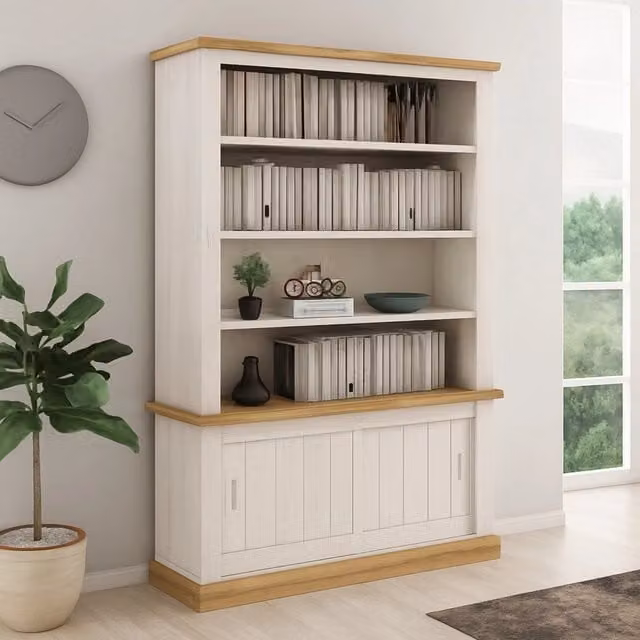 Libreria Evandro DMORA con 3 Ripiani, Design Moderno, Bianco Opaco, L 122 cm x P 40 cm x H 203 cm