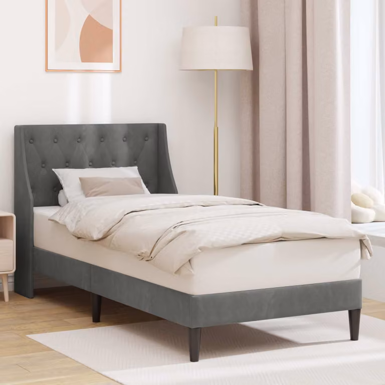 Struttura del letto moderna vidaXL in velluto grigio con telaio imbottito L/P/H: 202 x 90 x 96 cm