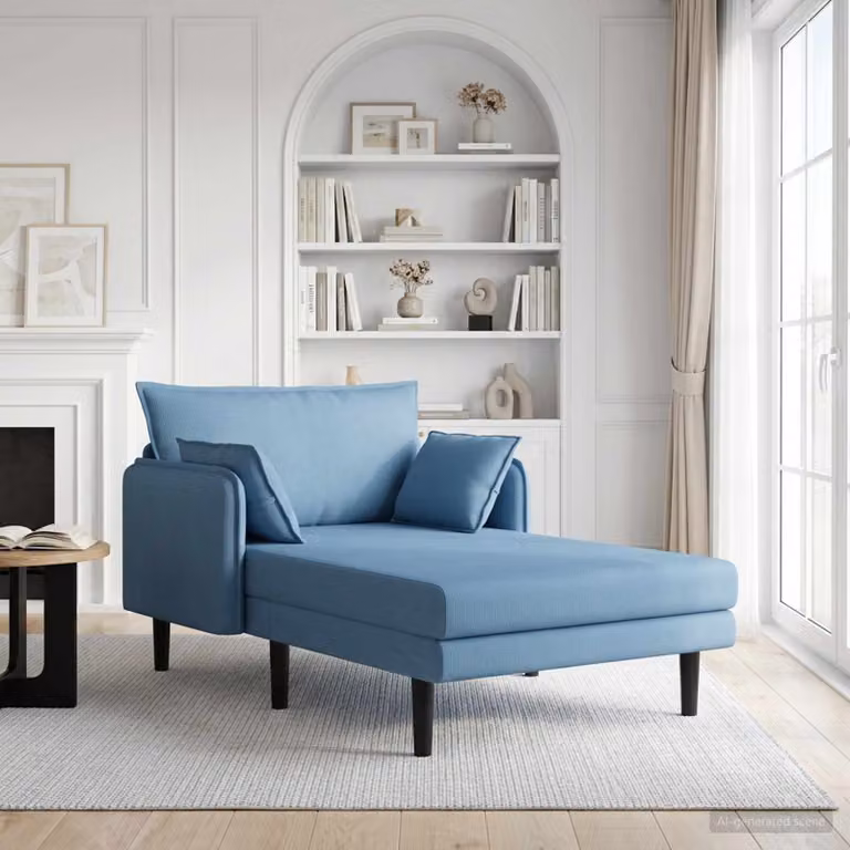 Chaise longue oversize vidaXL in velluto a coste blu con cuscini inclusi, L: 173 cm, P: 114 cm, H: 86 cm
