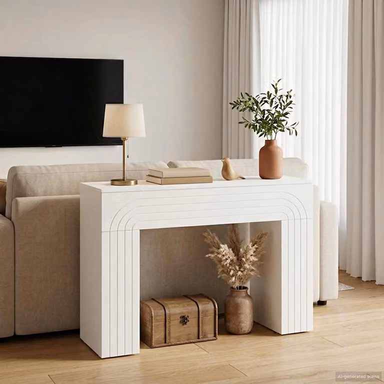 vidaXL Tavolino da salotto moderno in MDF bianco L: 102 cm, P: 35 cm, H: 75 cm