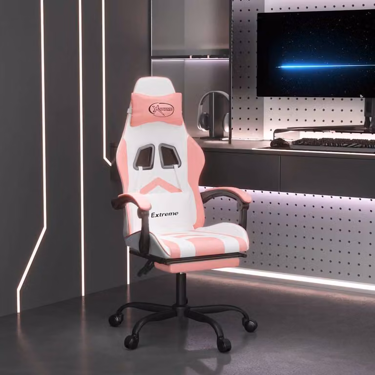 Sedia da Gaming Girevole vidaXL in Similpelle Bianca e Rosa con Poggiapiedi e Braccioli