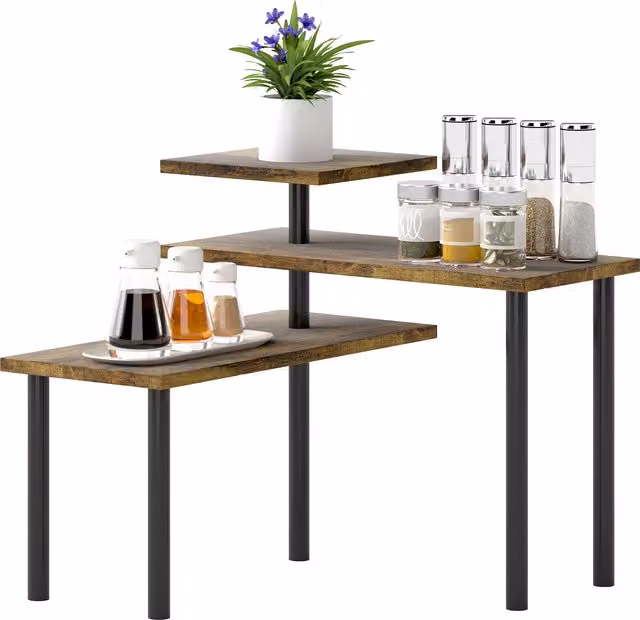Scaffale da cucina HOMCOM in metallo marrone con 3 livelli, porta microonde e porta spezie in stile industriale, L 40 cm x P 18 cm x H 36,5 cm