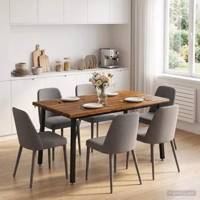 Tavolo da pranzo moderno in legno di acacia con bordo vivo vidaXL, colore marrone, L: 140 cm, P: 90 cm, H: 75 cm