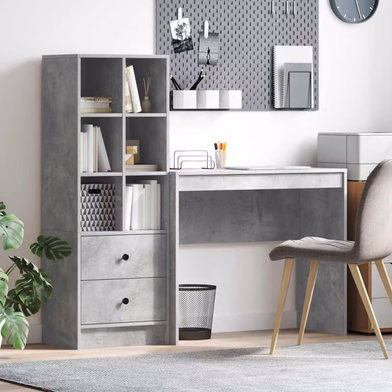 Set di 2 Scrivanie moderne vidaXL in MDF laminato Grigio, L 135,5 cm x P 40 cm x H 127 cm