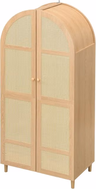 Armadio moderno con ante curve in rattan e cassetti, ideale per camera da letto o ingresso, beige e marrone, L: 80 cm, P: 50 cm, H: 179 cm