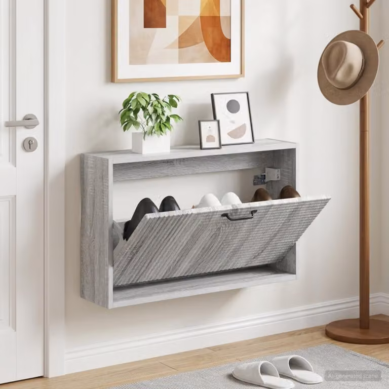 Mobiletto per scarpe da muro vidaXL HAARLEM moderno con scomparti basculanti, L: 71 cm, P: 17 cm, H: 43 cm