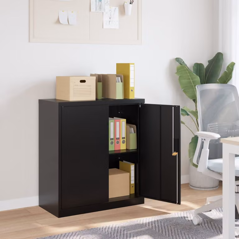 Armadio Classificatore vidaXL in Metallo Nero Opaco con Ante a Battente e Serratura L: 79 cm, P: 40 cm, H: 90 cm