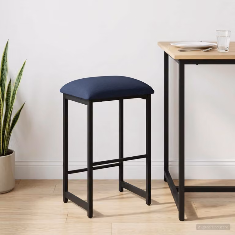 Sgabello da bar blu vidaXL in tessuto e metallo con seduta in MDF L: 40 cm, P: 32 cm, H: 74 cm