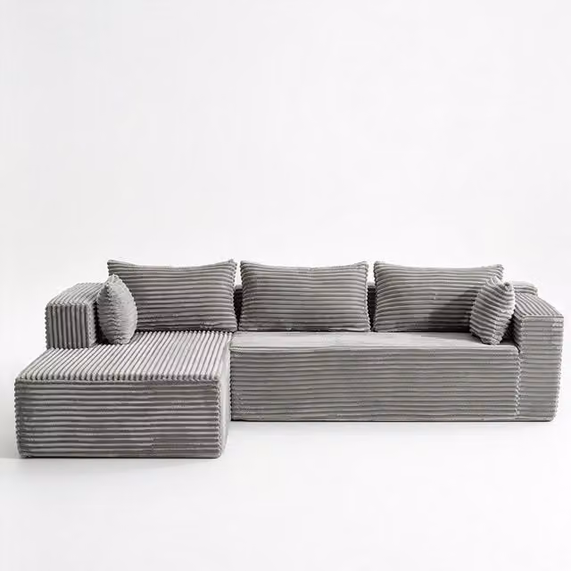 Divano angolare a L modulare con chaise longue Aosom Italy, design minimalista e reversibile, Grigio, L: 279 cm, P: 179 cm, H: 83 cm