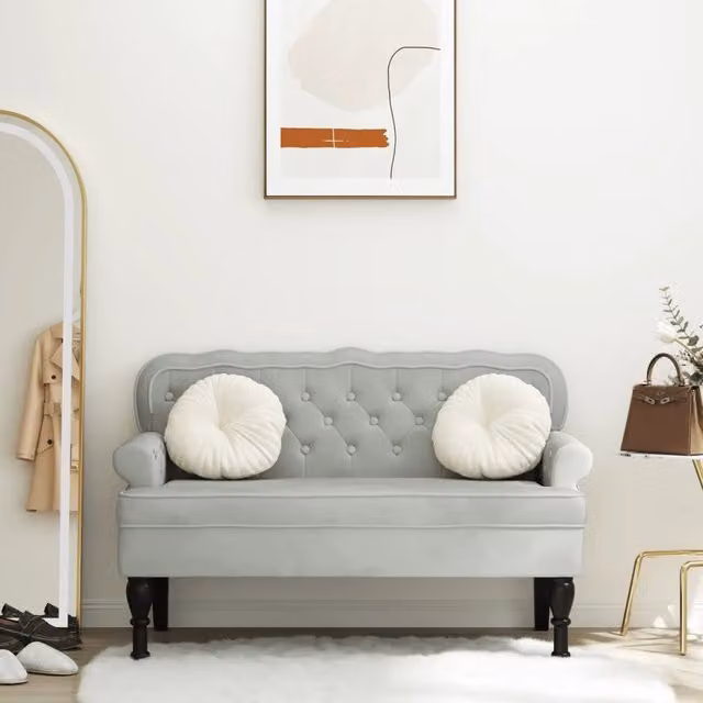 Panca con schienale Design Mania in velluto grigio, L: 119,5 cm, P: 64,5 cm, H: 75 cm