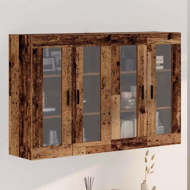 Set di 2 Armadi da Muro vidaXL in Legno e Vetro Marrone Rustico L: 69,5 cm, P: 34 cm, H: 90 cm