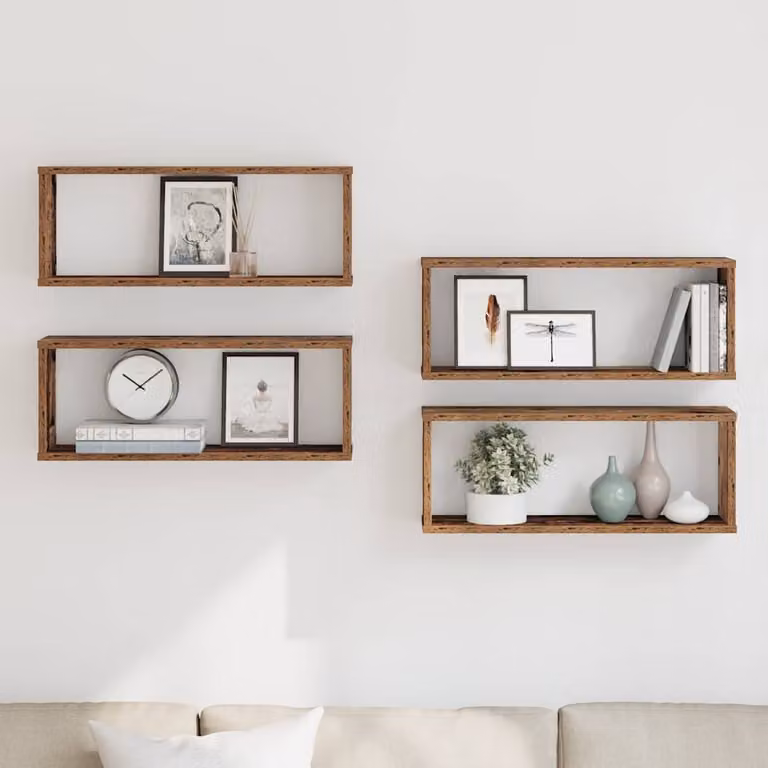 Set di 4 mensole a cubo vidaXL da muro in legno color marrone antico, L 60 cm x P 23 cm x H 15 cm