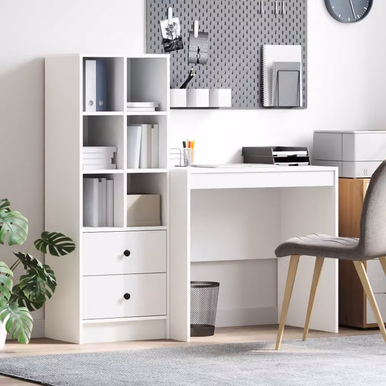 Scrivania a secretaire moderna vidaXL in MDF bianco e marrone L: 135,5 cm, P: 50 cm, H: 127 cm