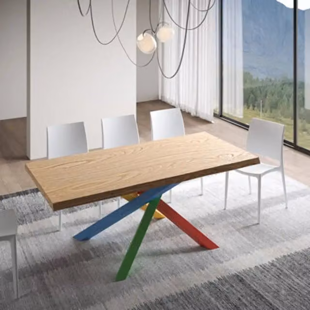 Tavolo allungabile Itamoby in legno di rovere con bordo live edge e gambe a X in metallo, L: 180/280 cm, P: 90 cm, H: 75 cm