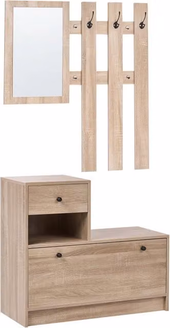 Set da ingresso BELIANI con specchio, contenitore per scarpe e ganci appendiabiti, Marrone e Beige, L: 77 cm, H: 70 cm, P: 35 cm
