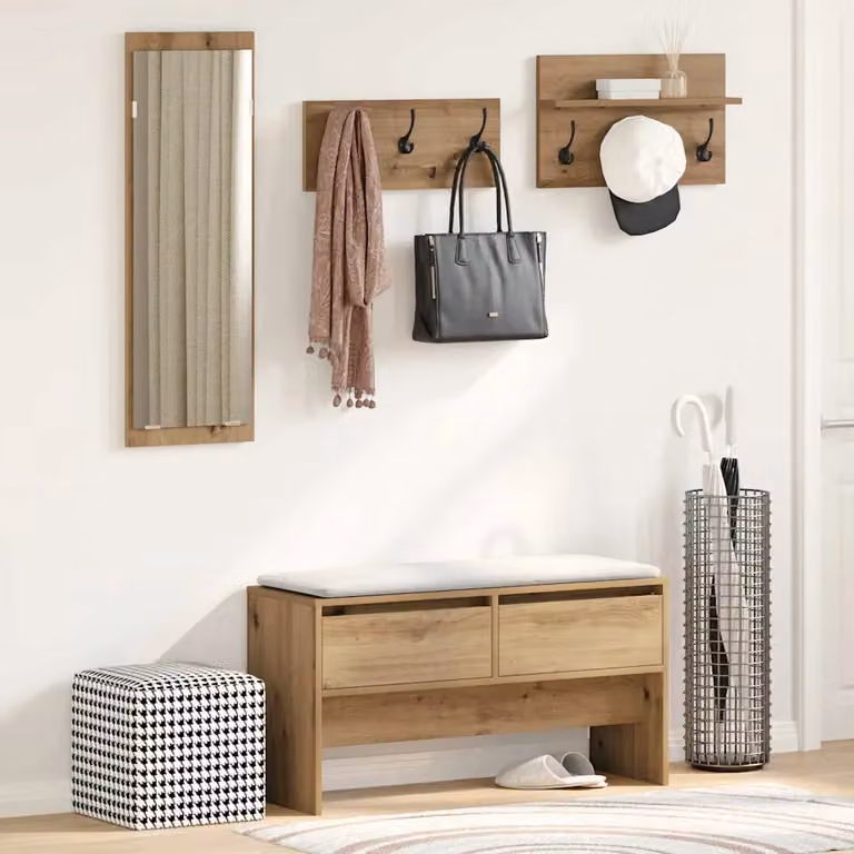 Set mobili da ingresso vidaXL 4 pz in legno marrone con panca, specchio e appendiabiti