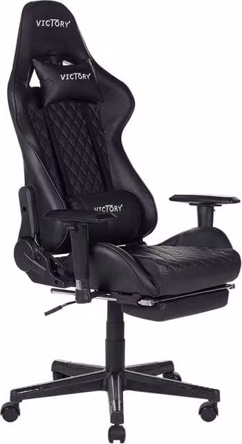 Sedia da gaming BELIANI nera in ecopelle con braccioli regolabili, poggiatesta e poggiapiedi, ideale per ufficio e casa, L: 55 cm, P: 60 cm, H: 120 cm