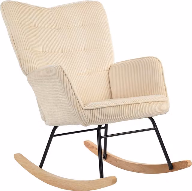 Sedia a dondolo vintage HOMCOM con scocca curva e imbottitura spessa in legno di faggio e acciaio, colore beige