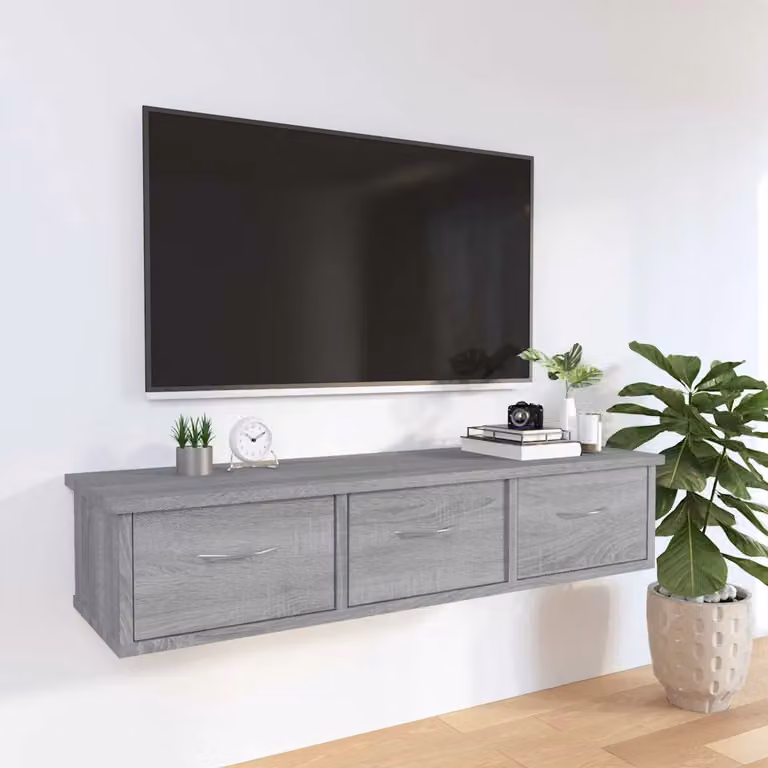 Mobile a muro vidaXL in legno multistrato e MDF, Grigio Sonoma, L 88 cm x P 26 cm x H 18,5 cm