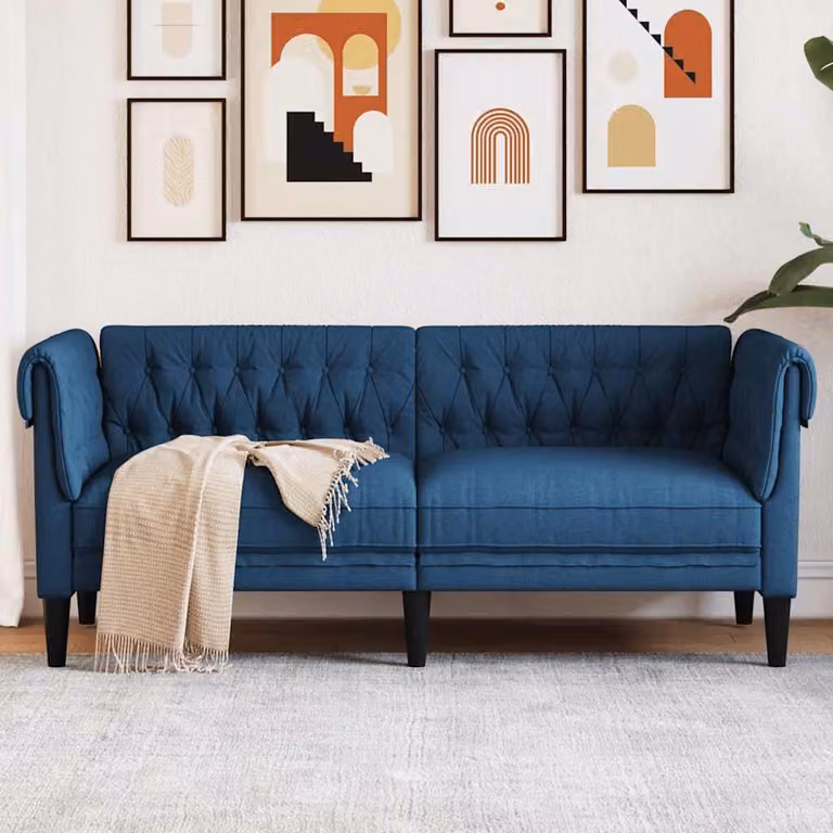 vidaXL Divano Chesterfield a 2 Posti in Tessuto Blu con Struttura in Legno