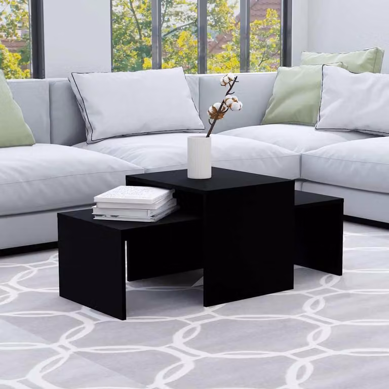 Set di tavolini da salotto vidaXL in legno nero, design moderno e rettangolare, L/P/H: 100 x 48 x 40 cm
