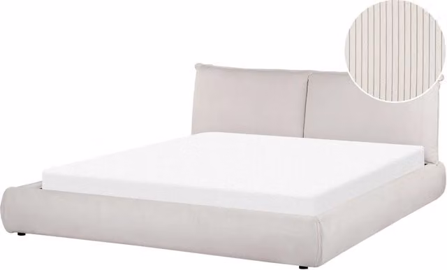 Letto ad acqua Beliani King Size in velluto beige a coste con testata e pediera imbottite L/P/H: 233 x 180 x 90 cm