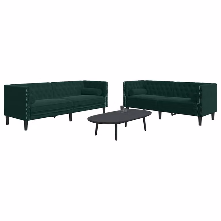 Set di 2 Divani Chesterfield vidaXL in Velluto Verde con Cuscini