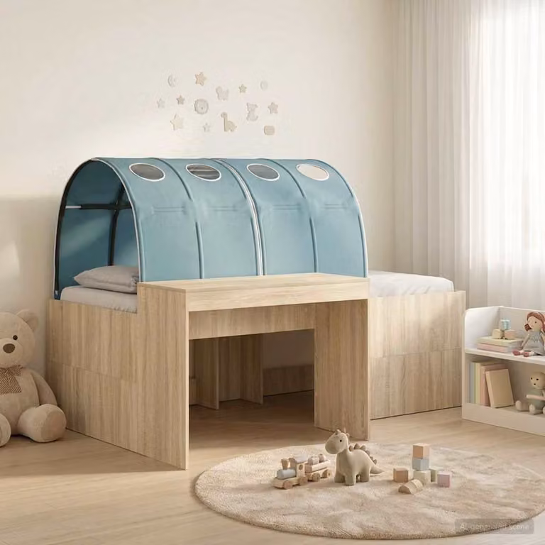 Letto singolo rialzato con tunnel e scaffale vidaXL in legno Rovere e Azzurro L/P/H: 200 x 80 x 123,5 cm