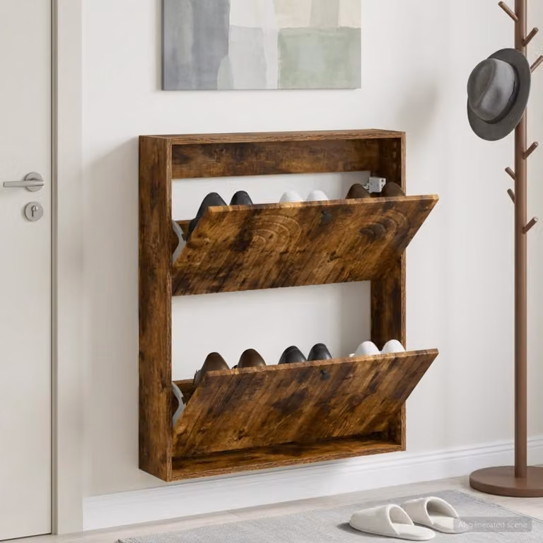 Mobiletto per scarpe da muro vidaXL ALKMAAR in stile rustico, marrone e nero, L: 71 cm, P: 17 cm, H: 86 cm