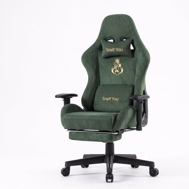 Sedia gaming Aosom Italy con poggiapiedi, similpelle scamosciata traspirante e regolabile in altezza, Verde, L/P/H: 70 x 70 x 135 cm