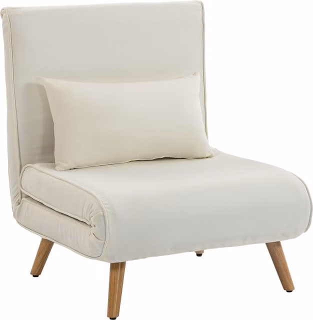 Poltrona Letto Singola 3 in 1 HOMCOM Reclinabile a 5 Livelli in Tessuto Effetto Lino con Cuscino e Seduta Imbottita, Colore Crema/Beige