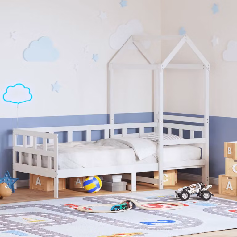 vidaXL Letto a casetta per bambini in legno massello di pino bianco L: 200 cm, P: 80 cm, H: 188 cm