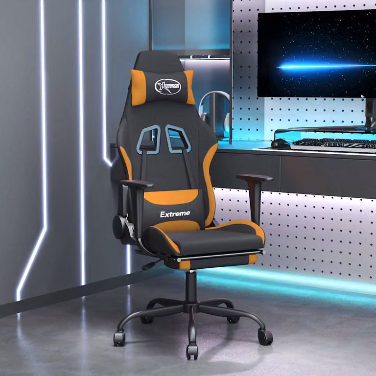Sedia da Gaming vidaXL con Massaggio e Poggiapiedi in Tessuto, Nero e Arancione