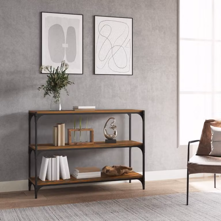 Libreria industrial vidaXL in legno rovere e acciaio, colore rovere fumo e antracite, L 100 x P 33 x H 70,5 cm