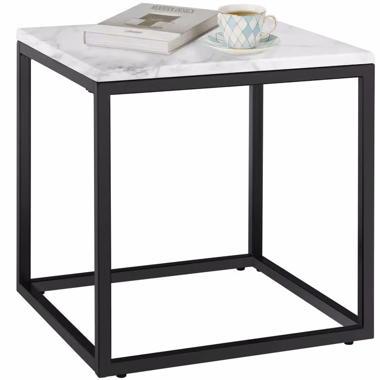 Tavolino da salotto quadrato Tectake con effetto marmo nero e bianco