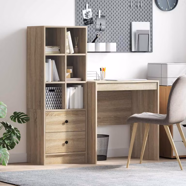 Set di 2 Scrivanie moderne vidaXL in Rovere Sonoma marrone con scaffale, L: 115,5 cm, P: 50 cm, H: 127 cm