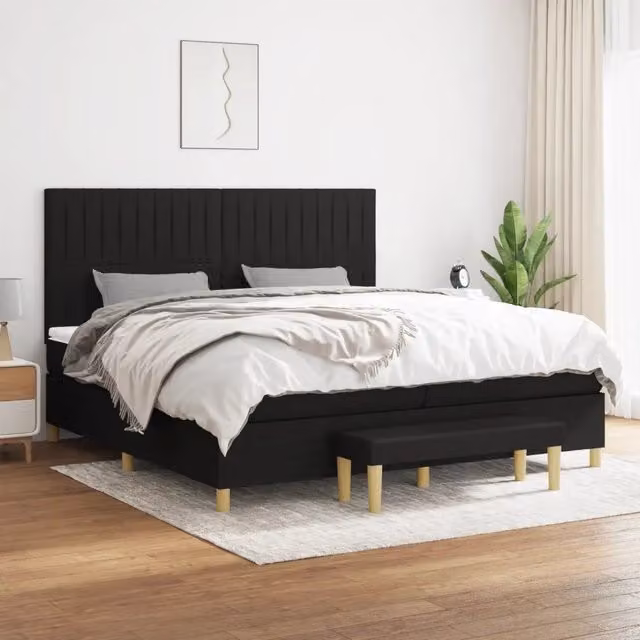 Letto Ibrido Moderno vidaXL con Testiera e Panca in Tessuto Bianco e Nero L/P/H: 200 x 200 x 128 cm