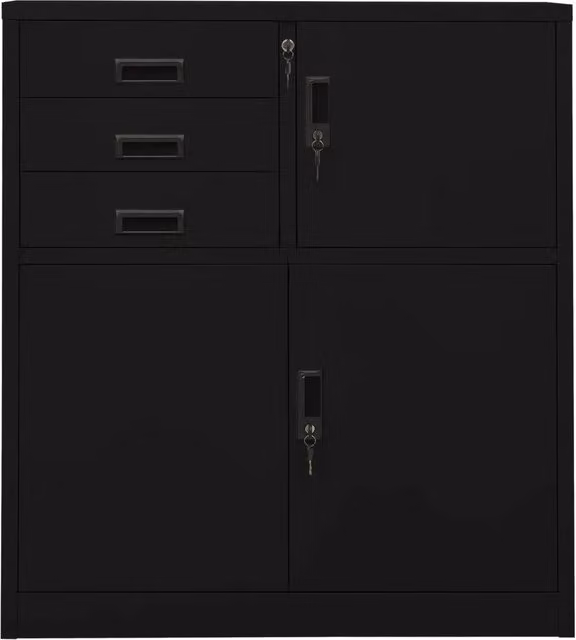 Armadio da ufficio vidaXL in metallo nero opaco con ripiani regolabili e serratura L/P/H: 90 x 40 x 102 cm