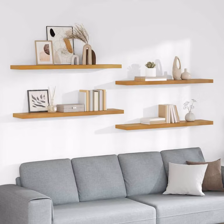 Set di 4 Scaffali da parete moderni vidaXL in MDF, colore Beige, L: 120 cm, P: 23,5 cm, H: 3,8 cm