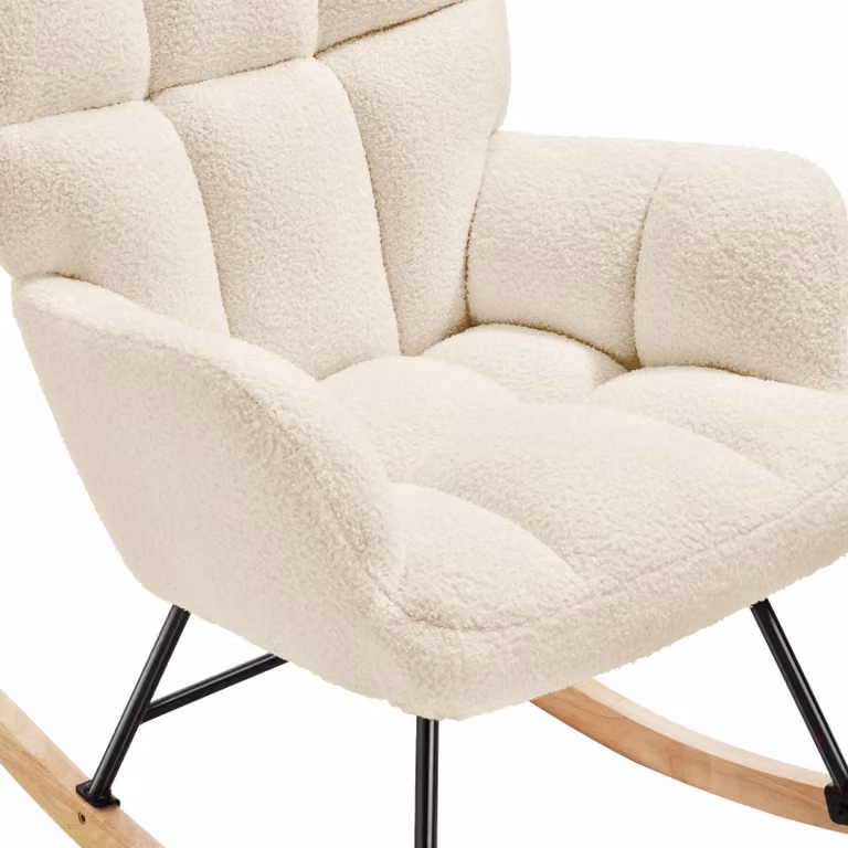 Sedia a dondolo Torve TecTake GmbH in stile scandinavo con imbottitura in bouclé beige e pattini in legno