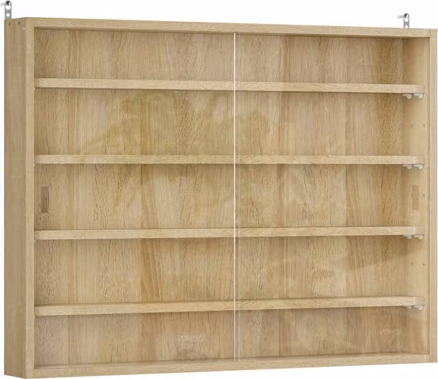 Bacheca portaoggetti HOMCOM in legno marrone con ante in vetro e ripiani interni, L 80 cm x P 9,5 cm x H 60 cm