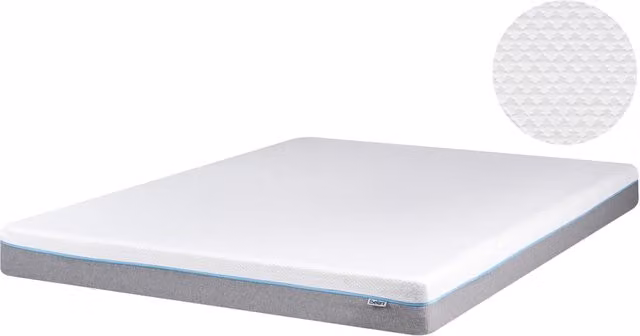 Materasso in Memory Foam BELIANI Bianco e Grigio con Rivestimento Rimovibile e Regolazione della Temperatura L: 180 cm, P: 200 cm