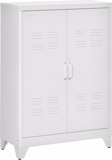 Armadio da ufficio in metallo bianco con ante a battente e ripiani regolabili L: 75 cm, P: 33 cm, H: 110 cm