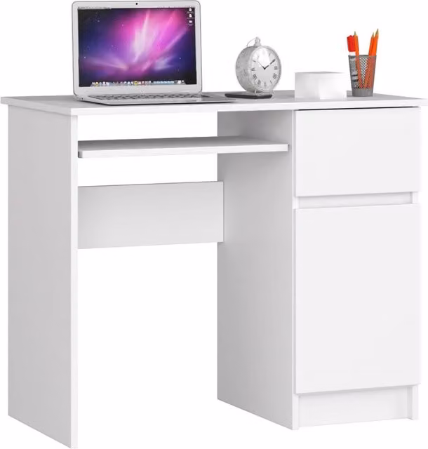Scrivania per computer AKORD PIKSEL Bianco con 1 anta e 1 cassetto L 90 cm x P 50 cm x H 77 cm Modello a destra